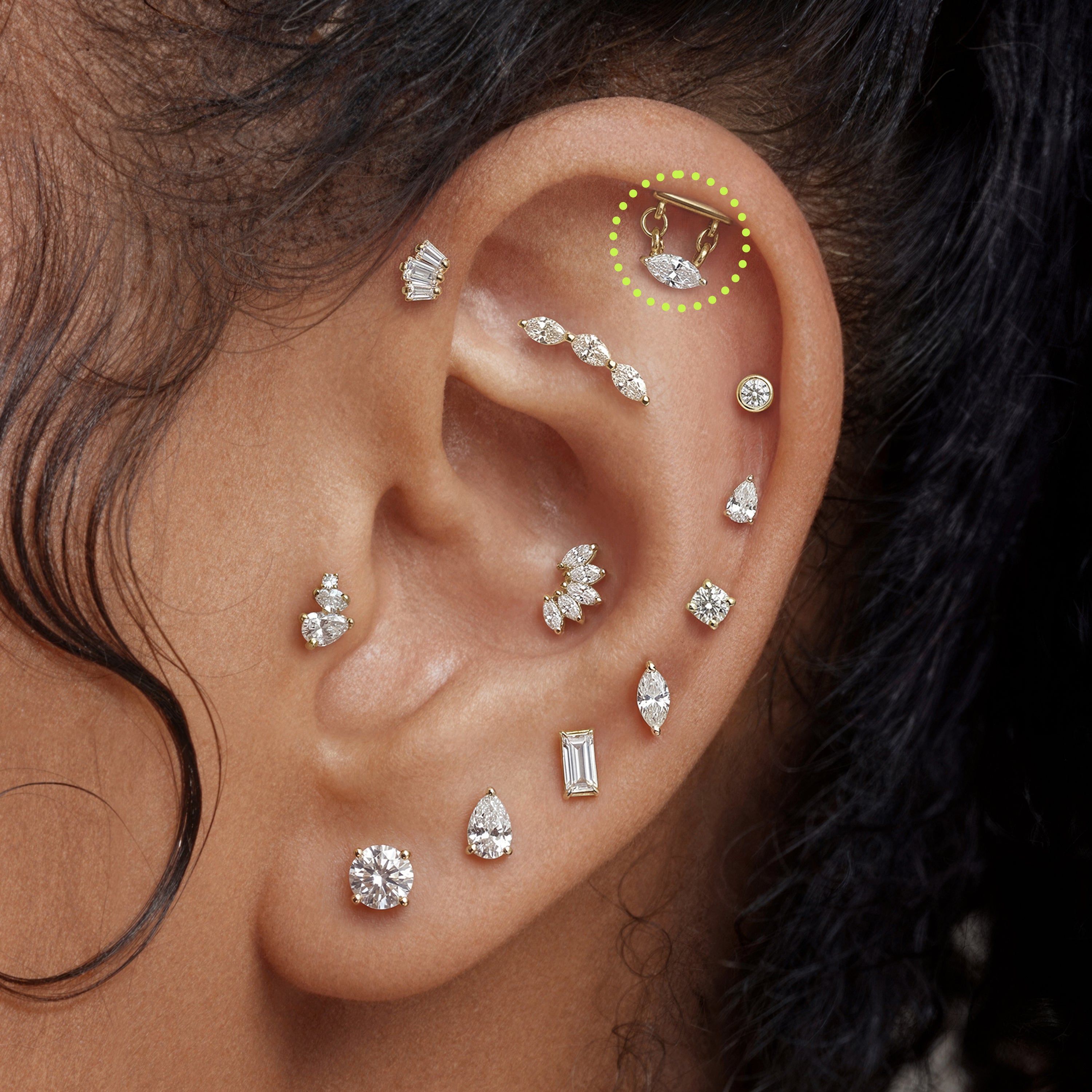 Golden Titanium Marquise Bar Flatback Stud