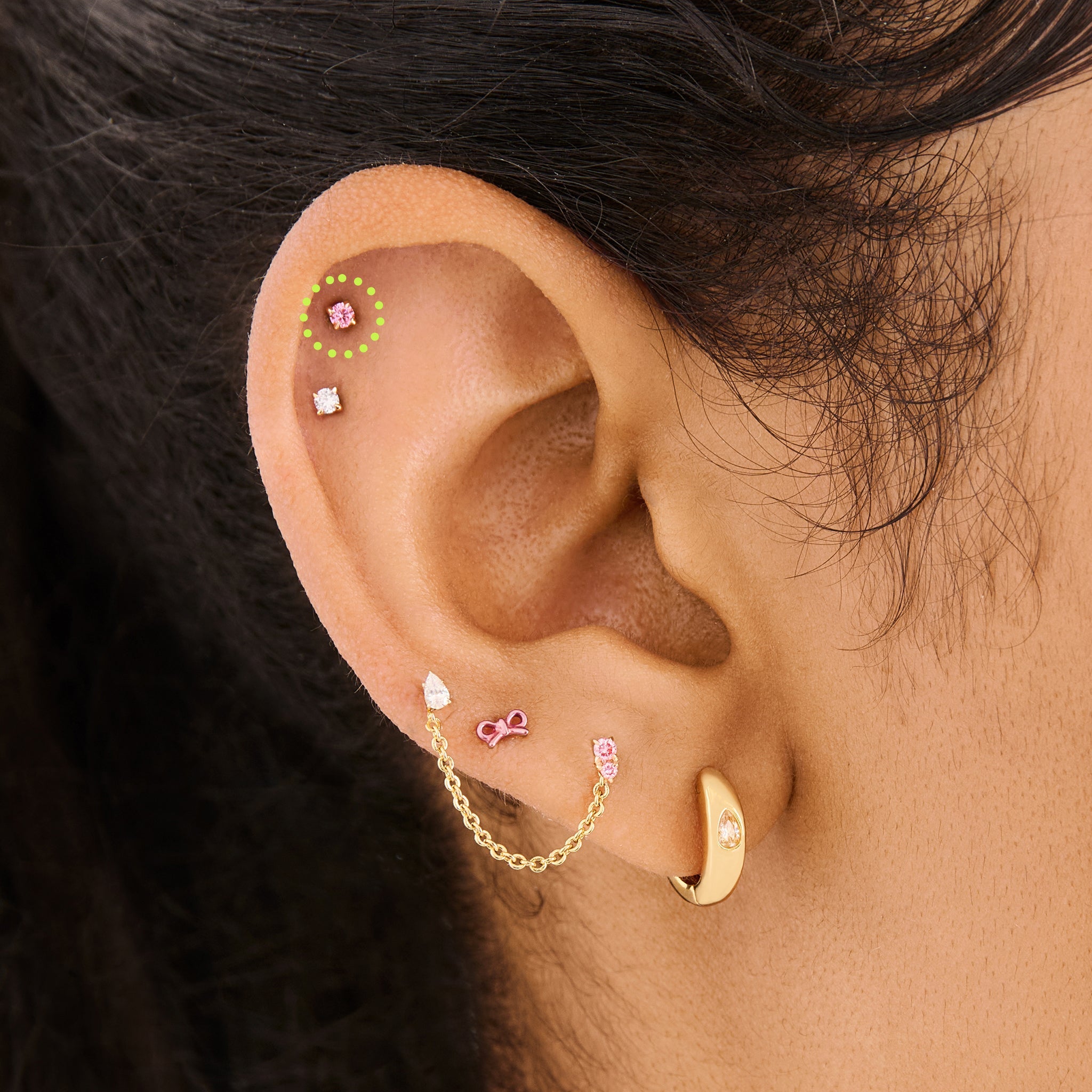14K Mini Pink Diamond Flatback