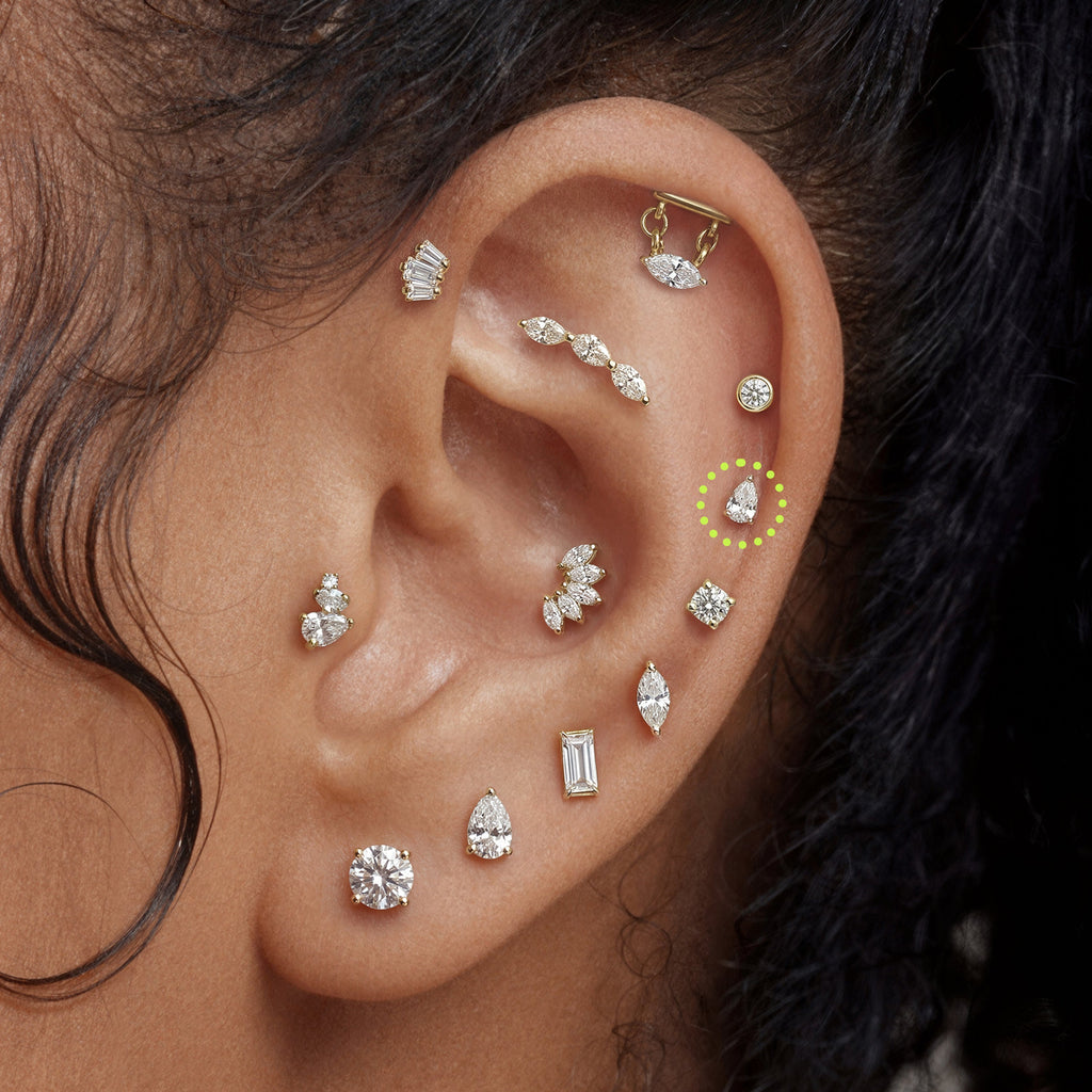 Golden Titanium Pear CZ Flatback Stud