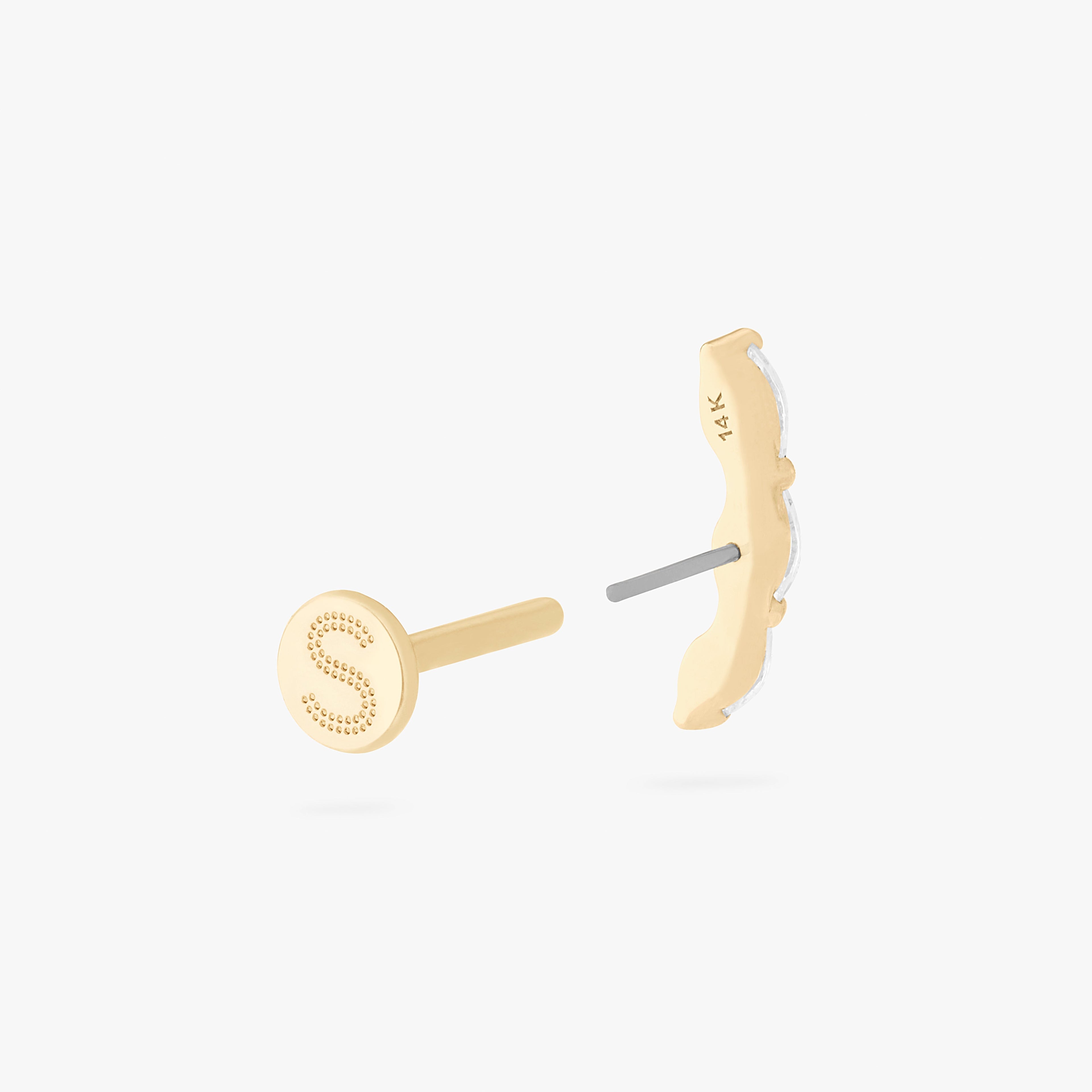14K Curved CZ Pear Flatback Stud