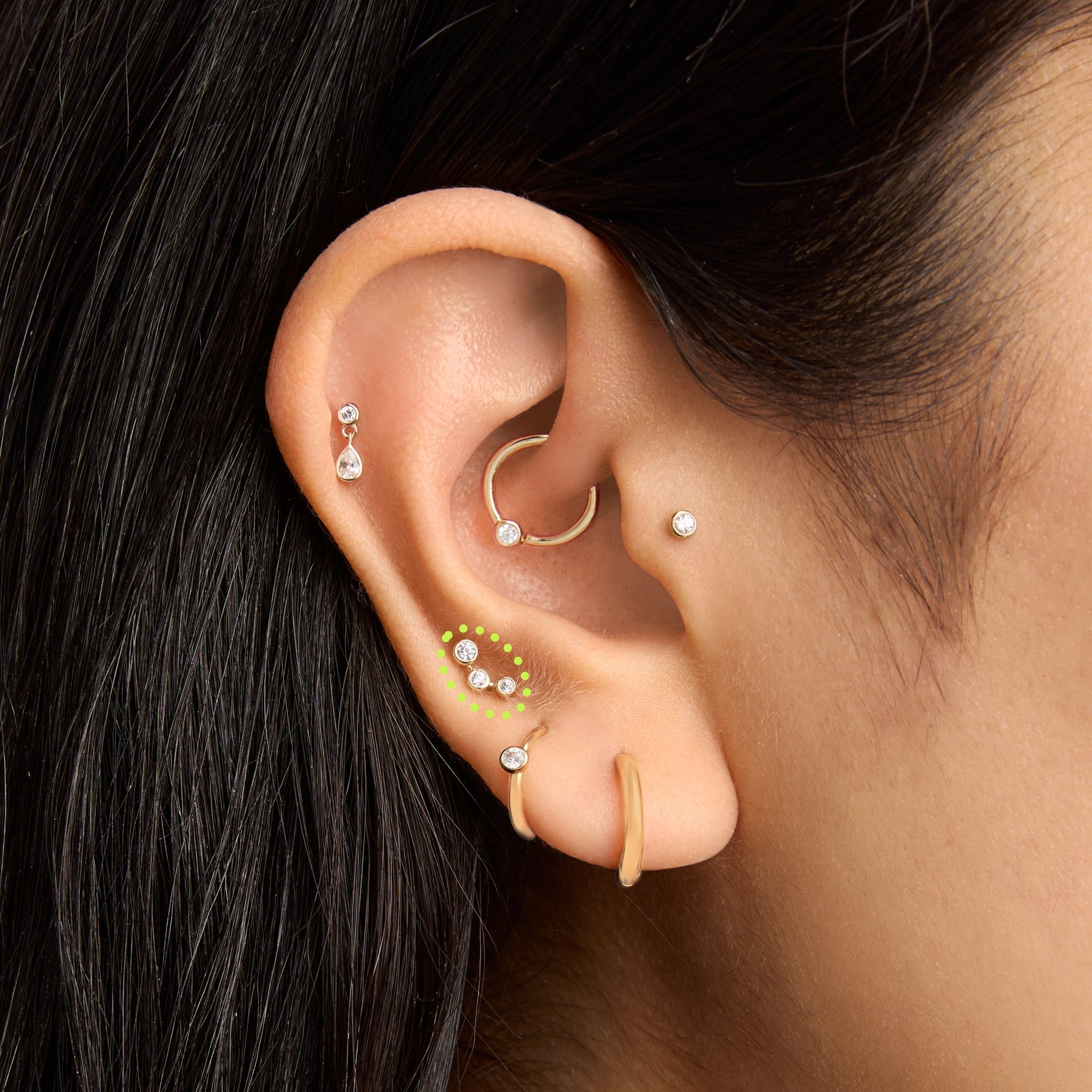 14K CZ Bezel Cluster Flatback Stud