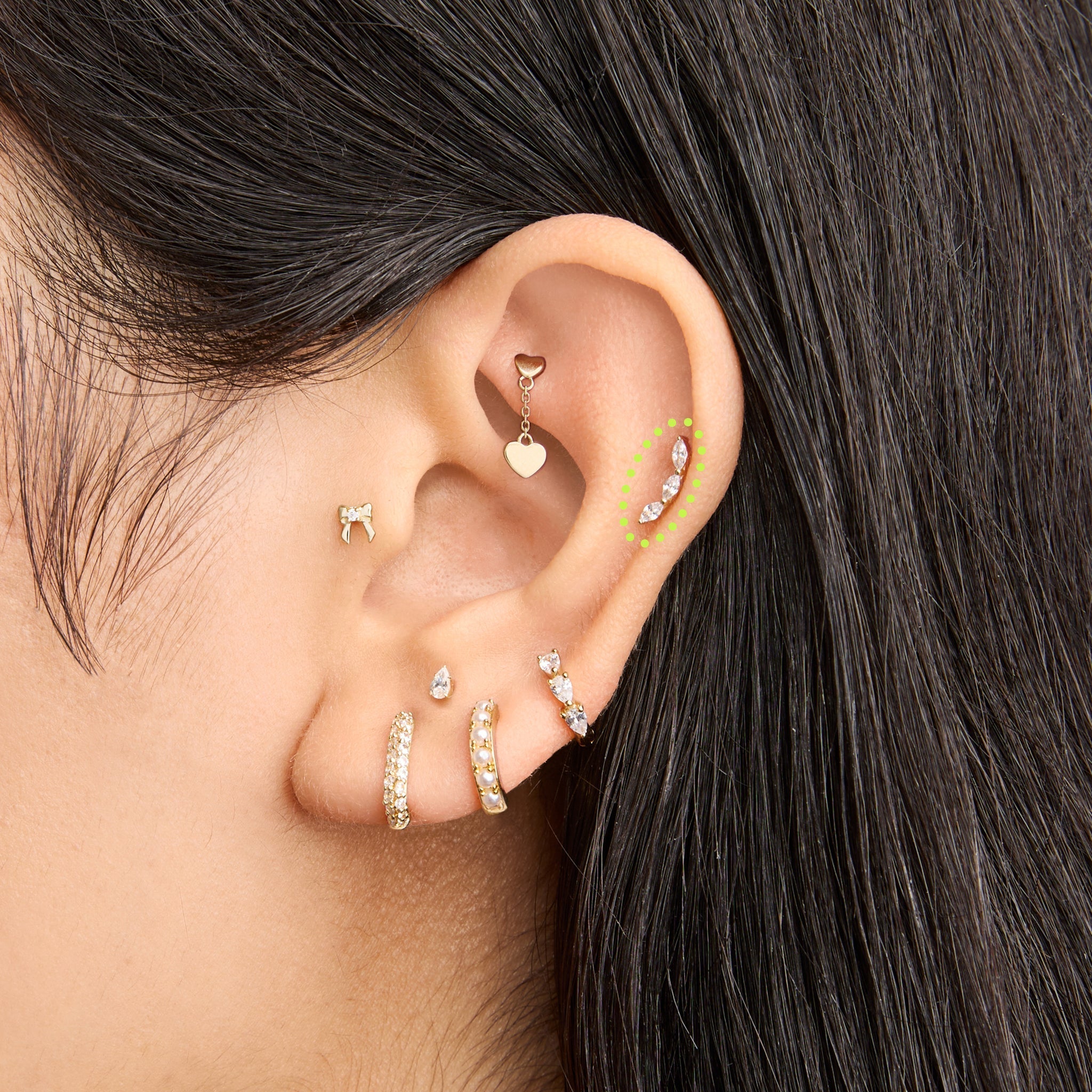 14K Curved CZ Pear Flatback Stud