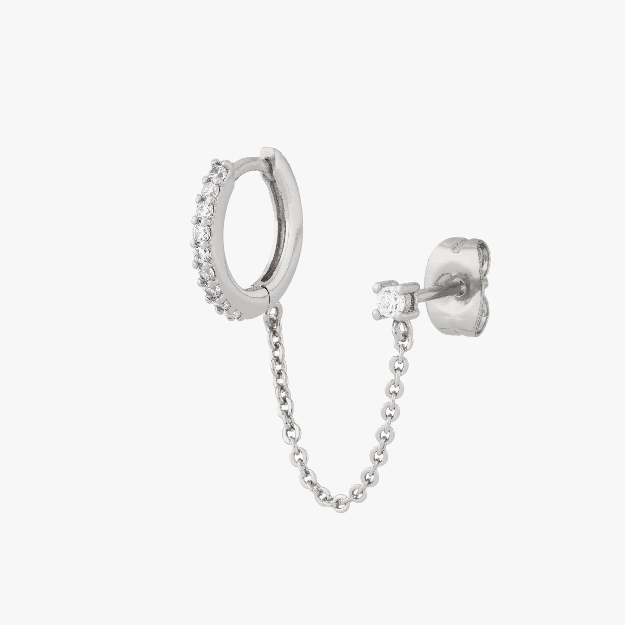 Chained Pave Huggie x CZ Stud